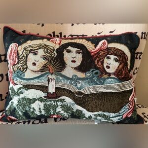 Festive Tapestry Pillow with Angelic Design Angels Decorative Holiday Candle